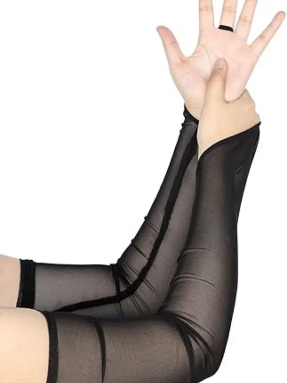 Women's Fingerless Light Blue Tulle Long Gloves Wedding Halloween Party Costume